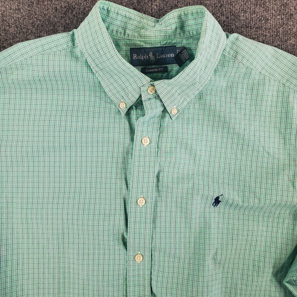 Ralph Lauren Shirt Mens XXL Classic Fit Green Plaid Button-Down Short Sleeve